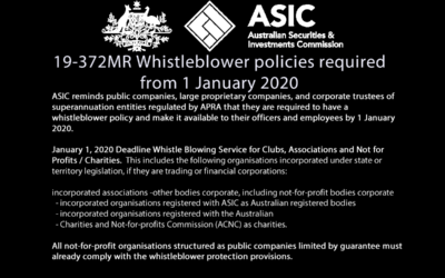 January 1, 2020 Deadline Whistle Blowing Service for Clubs, Associations and Not for Profits / Charities.